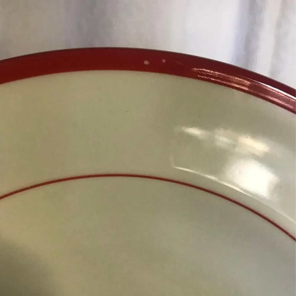 Four Williams-Sonoma Brasserie White with Red Trim.